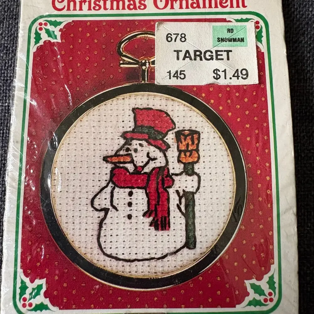 Snowman Christmas Ornament Vintage Counted Cross Stitch Kit by New Berlin Co.